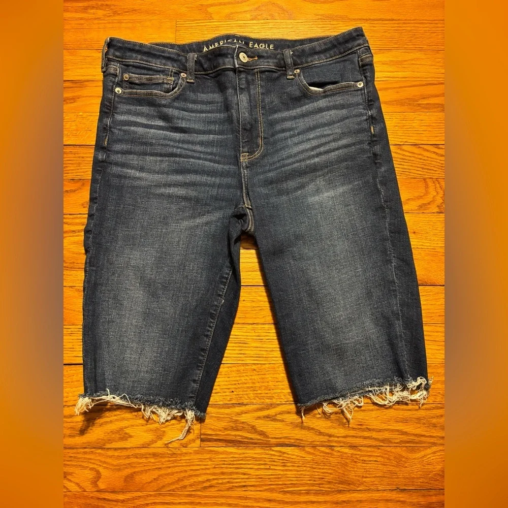 American Eagle Outfitters Dark Blue Denim Jean Shorts - Picture 2 of 7